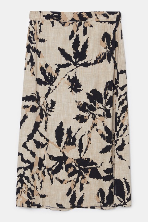 LC WAIKIKI, Fusta evazata cu slit lateral, Alb fildes/Negru