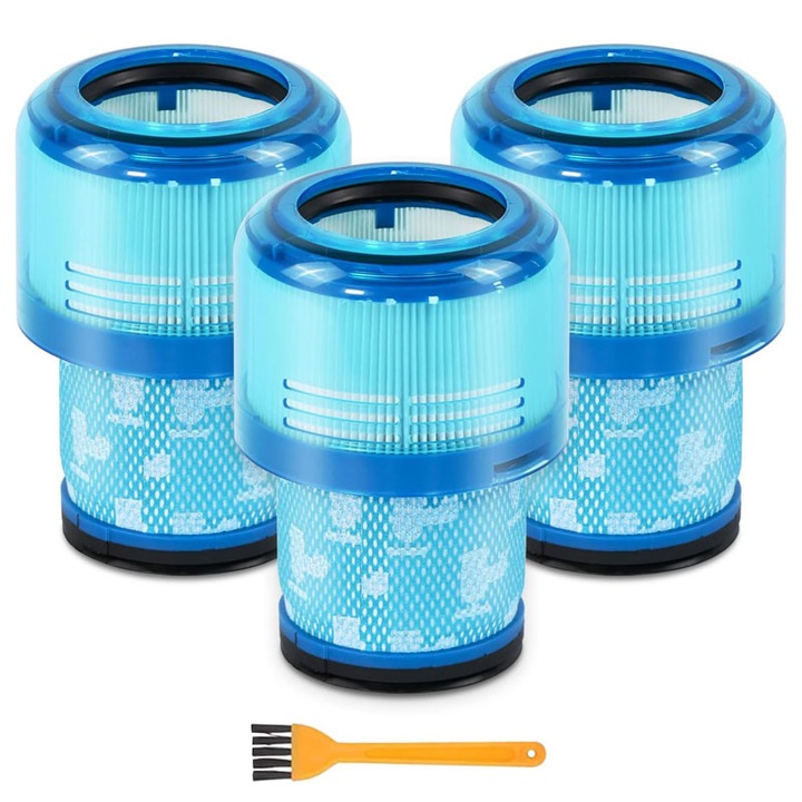 Set 3 filtre de schimb, Rqiurpn, Cu perie de curatare, Lavabile, Reutilizabile, Pentru aspirator Dyson V15 V11