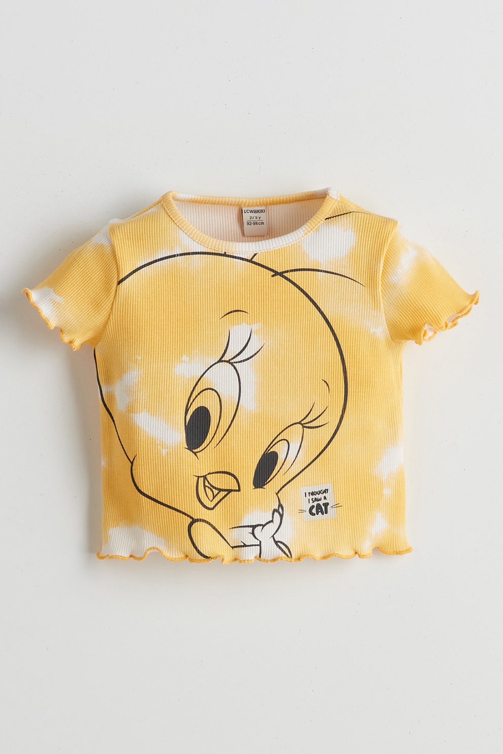 LC WAIKIKI, Tricou crop cu imprimeu Tweety, Alb, Negru, Galben sofran, 80-92 CM