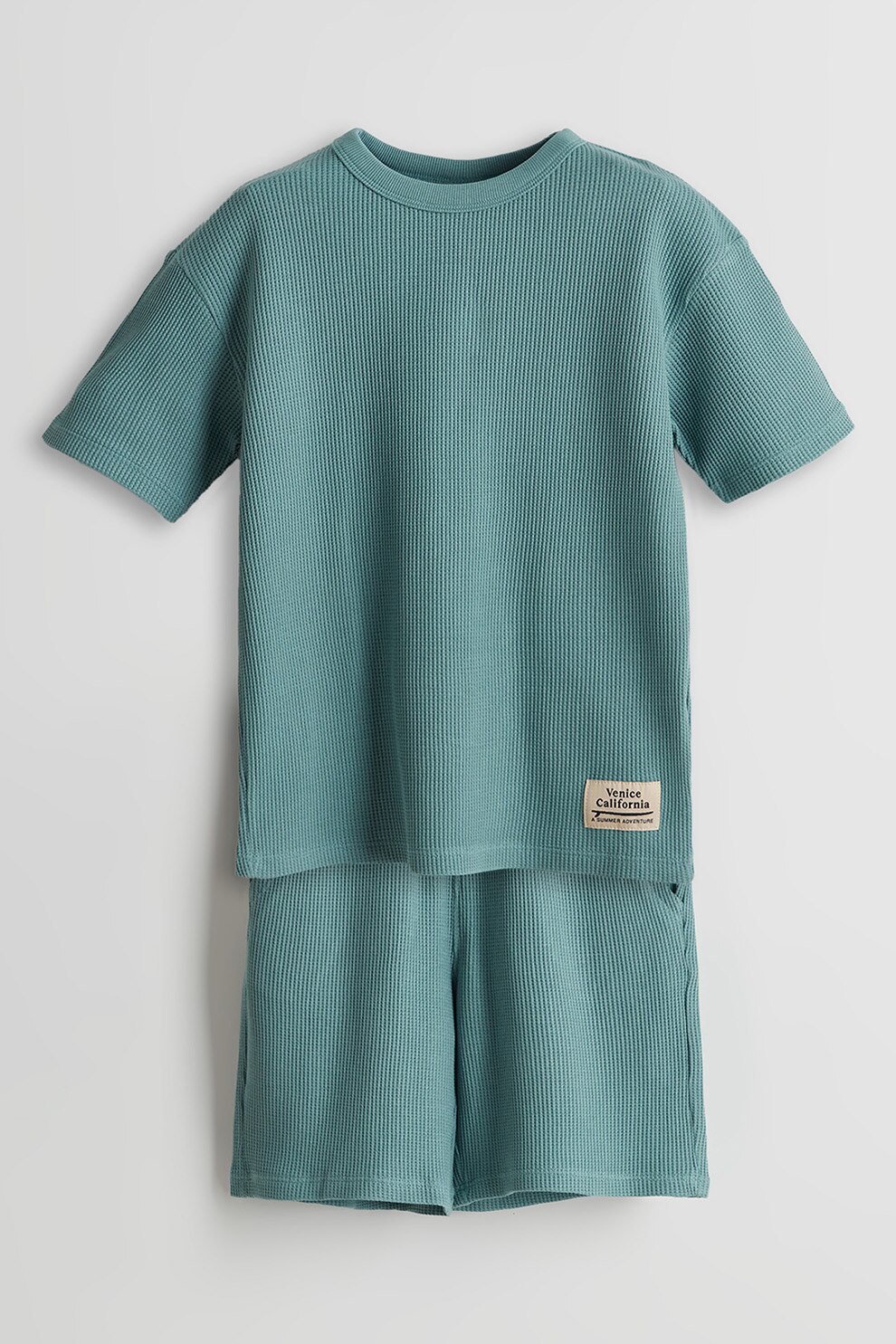 LC WAIKIKI, Set de bermude si tricou texturat, Verde inchis, 158