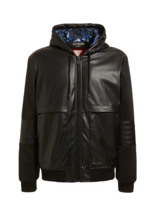 Мъжко яке Guess, Синтетична кожа, Черно, Черен