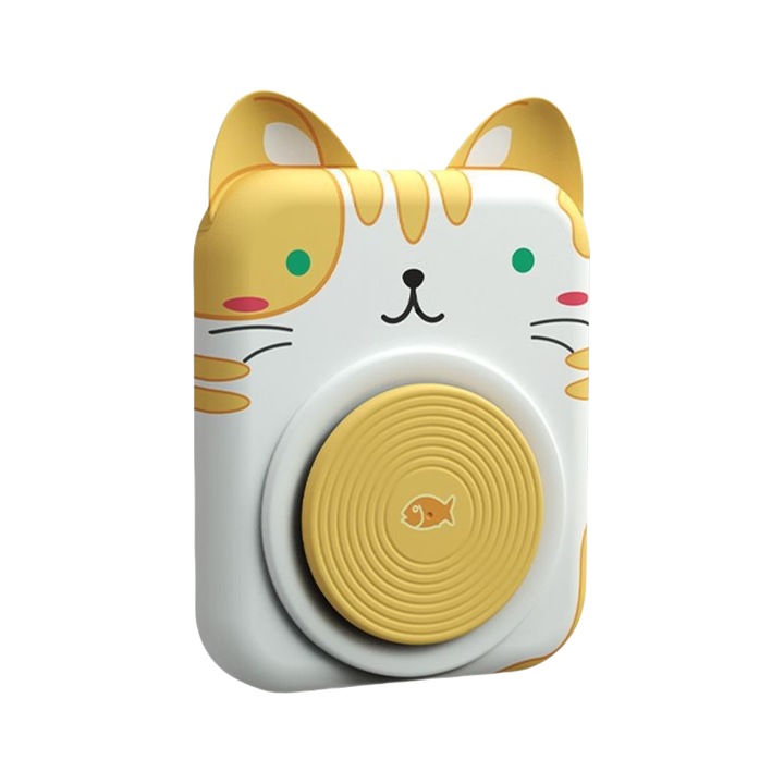 Set de ceramica pentru copii, forma de pisica, placa rotativa electrica, DIY, 8 modele de argila, galben si alb