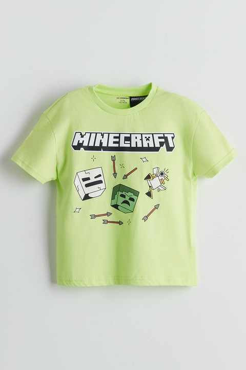 LC WAIKIKI, Tricou cu imprimeu grafic, Alb/Verde lime
