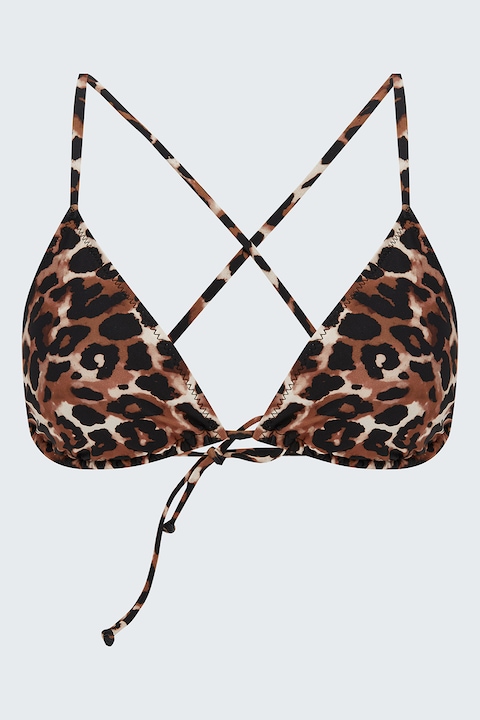 LC WAIKIKI, Sutien de baie cu cupe triunghiulare si animal print, Negru/Maro