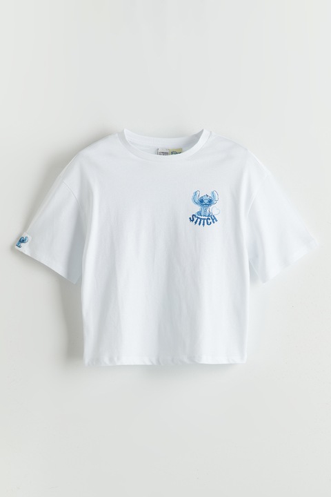 LC WAIKIKI, Tricou cu imprimeu cu Lilo&Stitch, Alb/Albastru