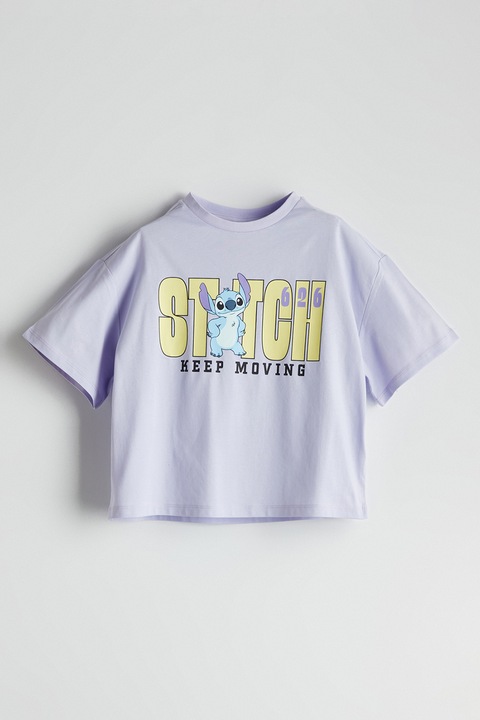 LC WAIKIKI, Tricou din bumbac cu imprimeu cu Stitch, Violet deschis/Galben deschis