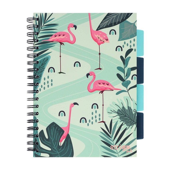 Caiet cu spirala si separatoare, STRIGO PADS Project Book Jungle B5, matematica, 200 pag., hartie 80gr FSC, coperti cartonate multicolor verde