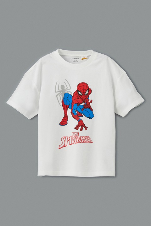 LC WAIKIKI, Tricou cu decolteu la baza gatului si imprimeu Spider-Man, Rosu/Albastru royal/Alb murdar