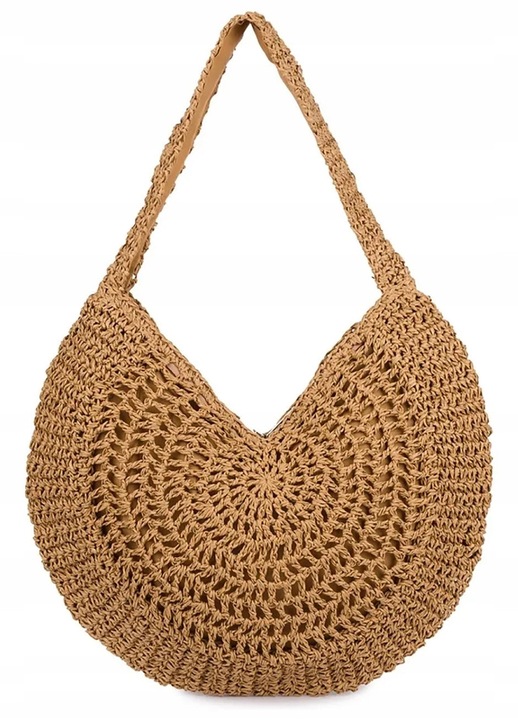Geanta hobo impletita din rafie, Agrafka, cu fermoar, incapatoare, Croiala lejera, confortabila, Design unic, Unisize, Maro