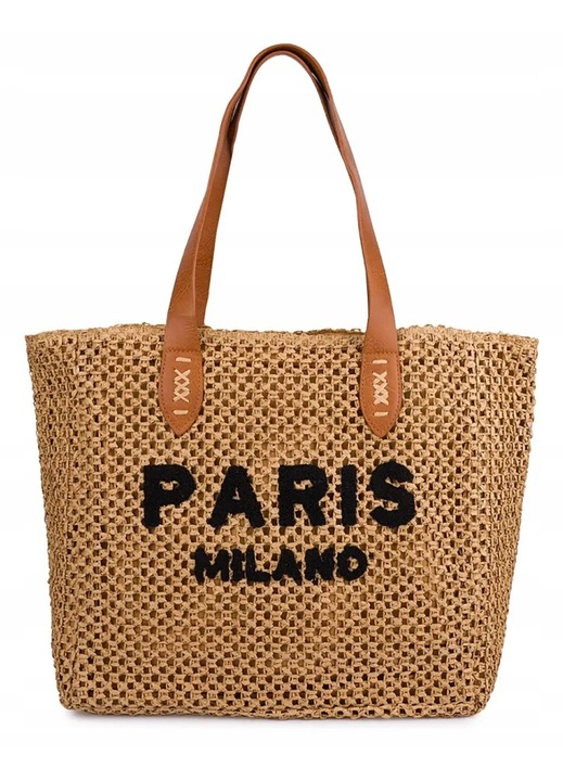 Geanta mare, Agrafka, shoperka stilizata cu inscription 'PARIS', Croiala lejera, confortabila, Design unic, Unisize, Maro