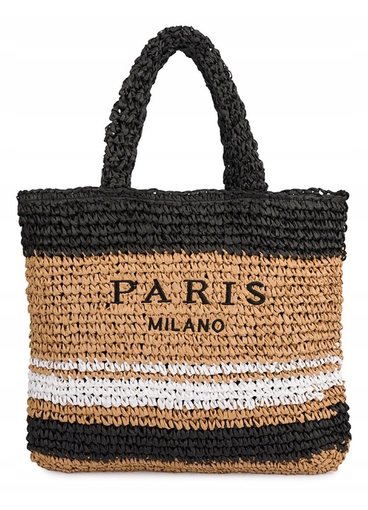 Geanta mare, Agrafka, shoperka impletita cu dungi verticale si inscription 'PARIS', Croiala lejera, confortabila, Design unic, Unisize, Multicolor