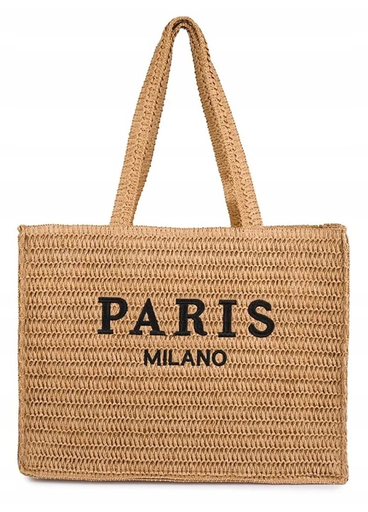 Geanta mare, Agrafka, impletita si rigidizata cu inscription 'PARIS', Croiala lejera, confortabila, Design unic, Unisize, Maro