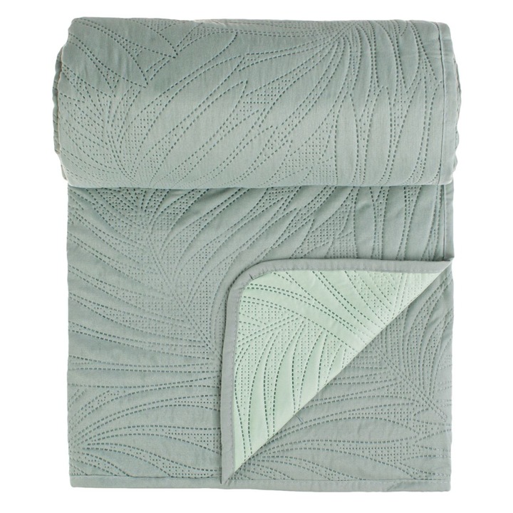 Кувертюра, Mint Green, Двулицева, С мотив на листа, 160x230 см