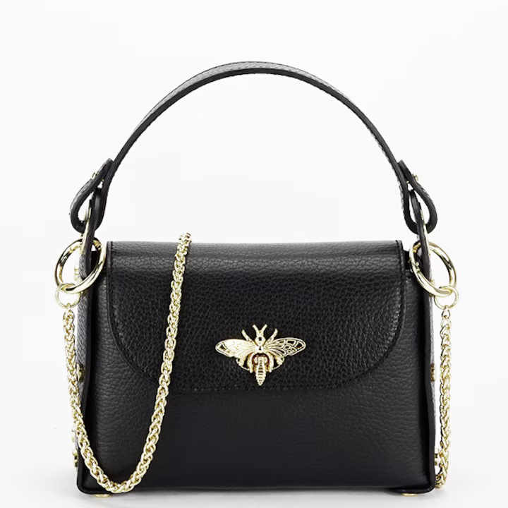 Geanta din piele naturala Mini Lety Bee neagra