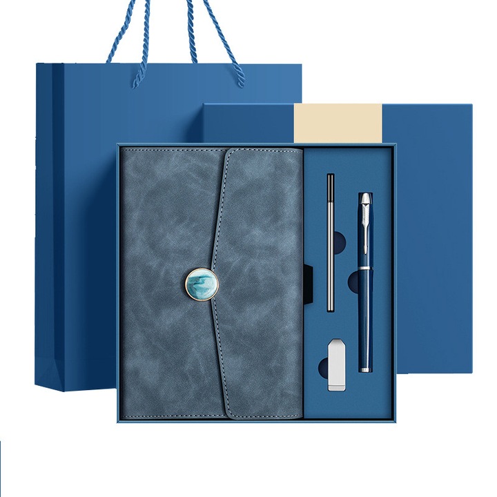 Set premium A5 cu agenda, Fudisenn®，Pix metalic，Rezerva, Punga Cadou si Memorie USB 32 GB, 200 pagini, format 210x 150 mm, Cadouri de afaceri, cadouri pentru intalniri anuale, caiete，culoare albastru