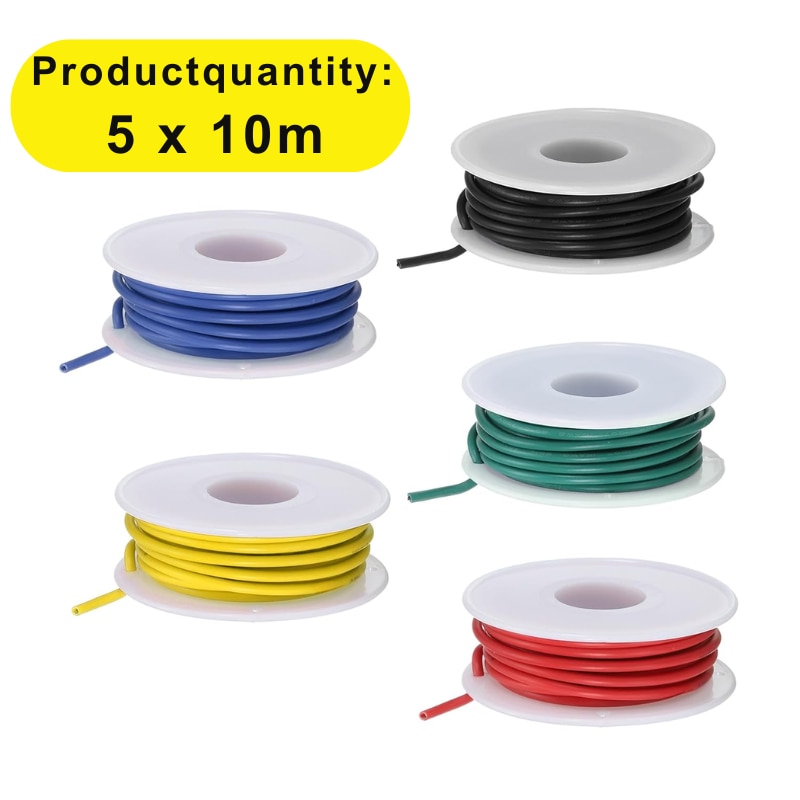 Cabluri Plastic Colorate Set 5 role cabluri siliconice, 5 x 10m, conductor cupru placat ...