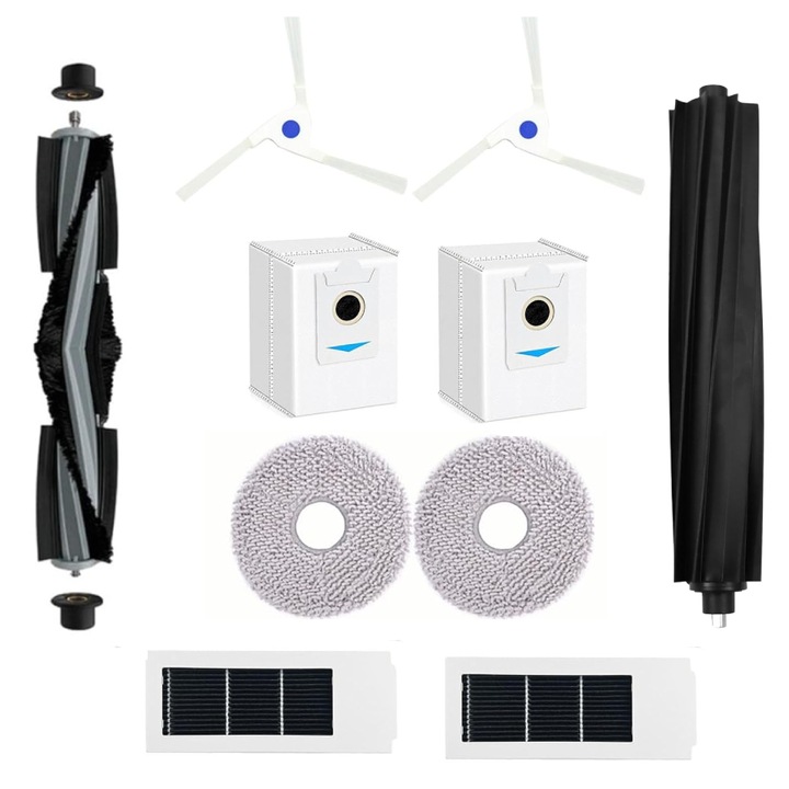 PAA-home® tartozékkészlet, kompatibilis az Ecovacs Debot X2/X2 Omni/X2 Pro/X2 robotporszívókkal, DEX86 2 központi kefe 2 kendő, 2 fehér oldalsó kefe, 2 szűrő és 2 porgyűjtő zsák