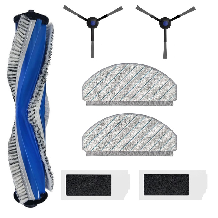 PAA-home® tartozékkészlet, amely kompatibilis az ECOVACS DEBOT N20 / N20 PLUS / N20 PRO PLUS robotporszívóval, 1 központi kefével, 2 kendővel, 2 fekete oldalsó kefével és 2 szűrővel