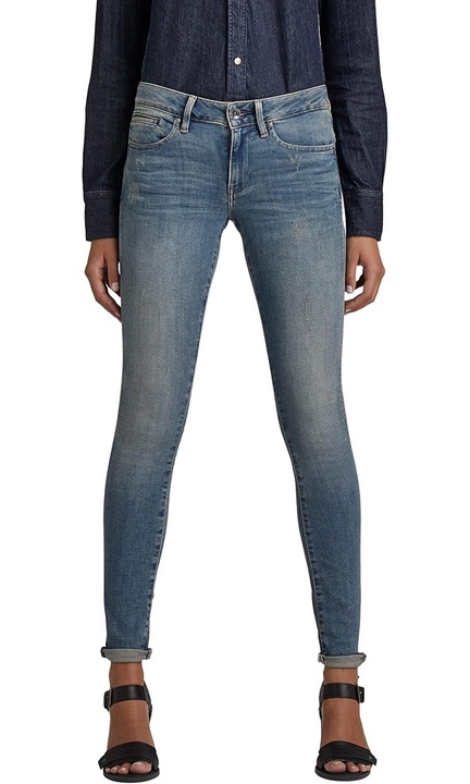 Blugi skinny pentru femei G-STAR Midge Zip, talie mijlocie, marime W31/L34, albastru Vintage Aged Destroy D05281