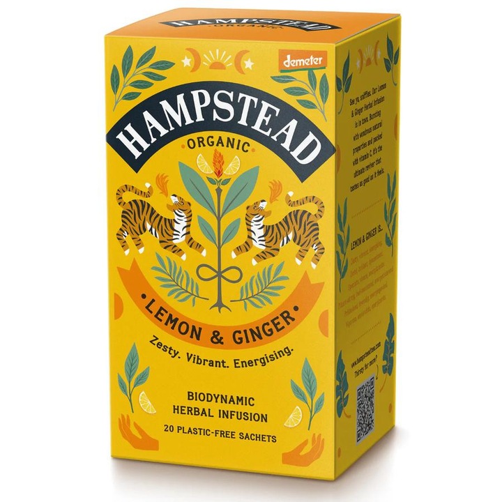 Hampstead bio Lemon & Ginger Tea - citrom és gyömbér tea - demeter 20 filter 30g