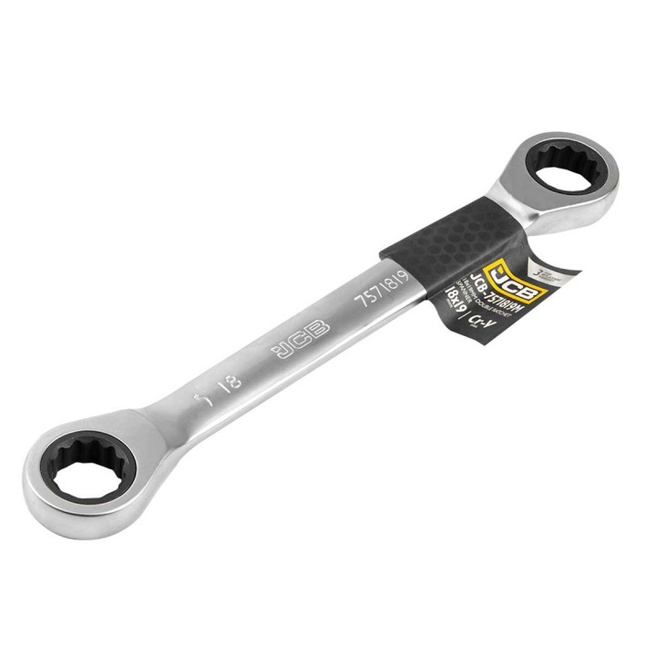 Cheie Cu Clichet, Jcb, Jcb-7571819M, Capete De Lucru: 18mm Si 19mm, Mecanism De Clichet Care Faciliteaza Desfacerea Si Strangerea, Constructie Monolitica Care Garanteaza Durabilitate, Rezistenta La Uzura Si Coroziune Datorita Otelului Cr-V, Argintiu
