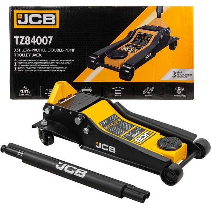 Cric Auto Hidraulic, Jcb, Jcb-Tz84007, Capacitate Maxima De Ridicare 3, 5T, Inaltime Minima Redusa – Doar 100mm, Inaltime Maxima Mare – Pana La 508mm, Constructie Stabila Din Otel, 100 x 508 mm