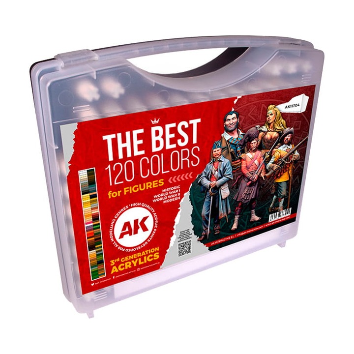 3Gen akrilfesték készlet műanyag dobozban, figurák színei, AK Interactive, 120x17ml