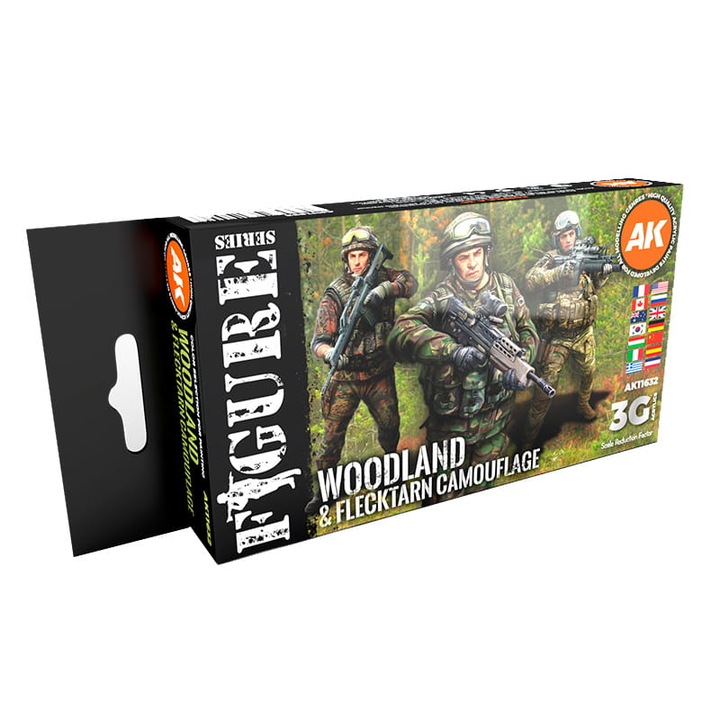 3Gen Acrylics Modern Woodland és Flecktarn Camouflages festékkészlet, AK Interactive, 6x17ml