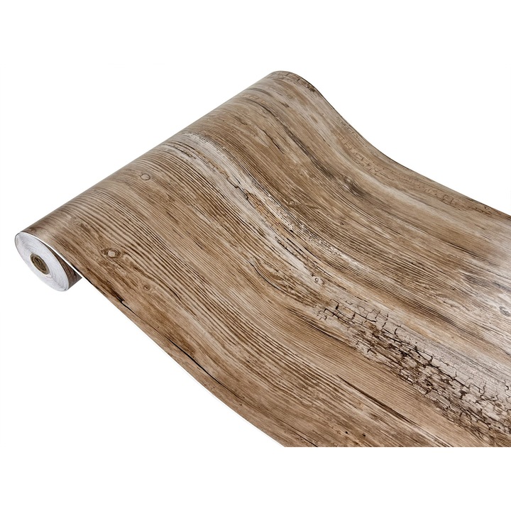 Autocolant pentru mobila furnir, 45 x 490 cm, DecoMeister®, Model Lemn vechi rustic, B021-045-0490S