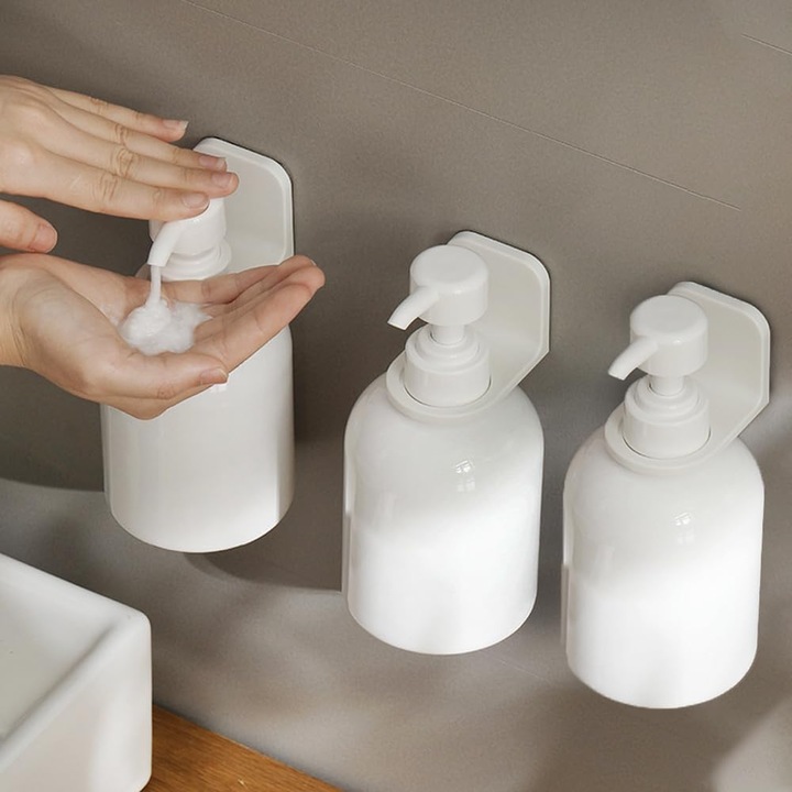 3 db 500 ml-es folyékony szappan adagoló, 3 db ellenálló ragasztóval ellátott fali konzol és 22 db vízálló címke a testreszabáshoz, fehér, fúrás nélküli telepítés