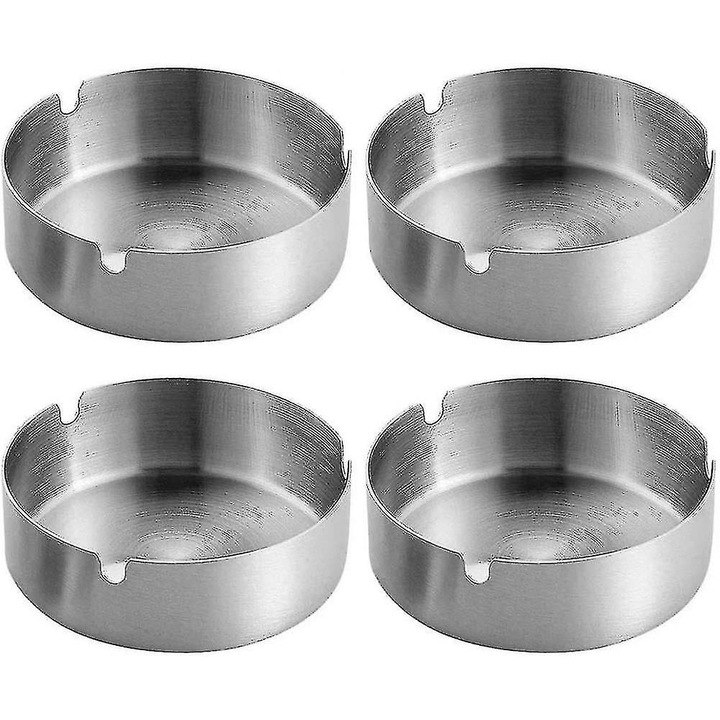 Set 4 scrumiere rotunde din inox, 10cm, pentru interior si exterior
