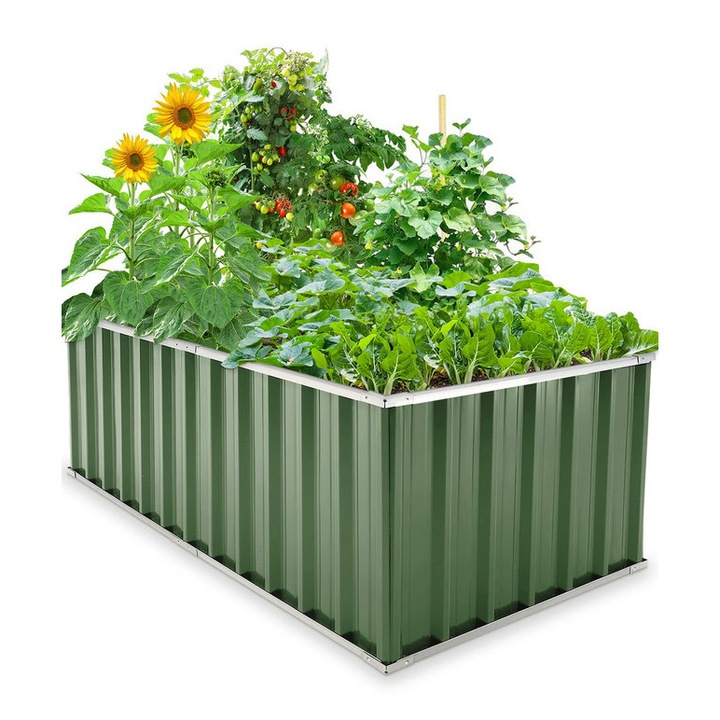 Ghiveci de gradina KING BIRD, 174x90x60cm, otel galvanizat, design adanc, verde, set cu accesorii de gradinarit