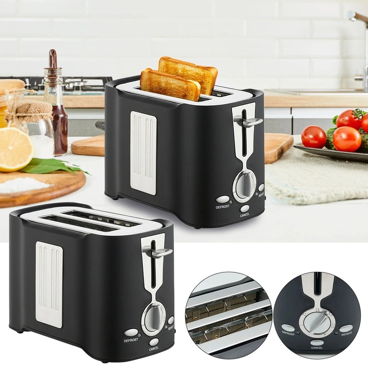 Prajitor de paine, negru, 800W, 7 trepte, 2 felii, 110V, 28x18x20cm