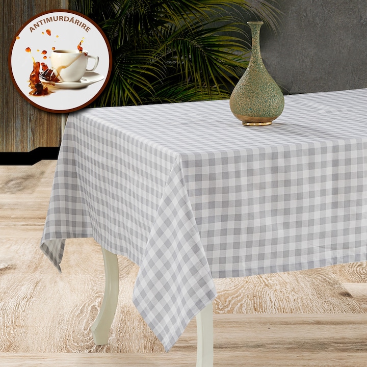 Szennyeződésmentes terítő 100% pamut Átmérő 180 cm, Szürke Kockás