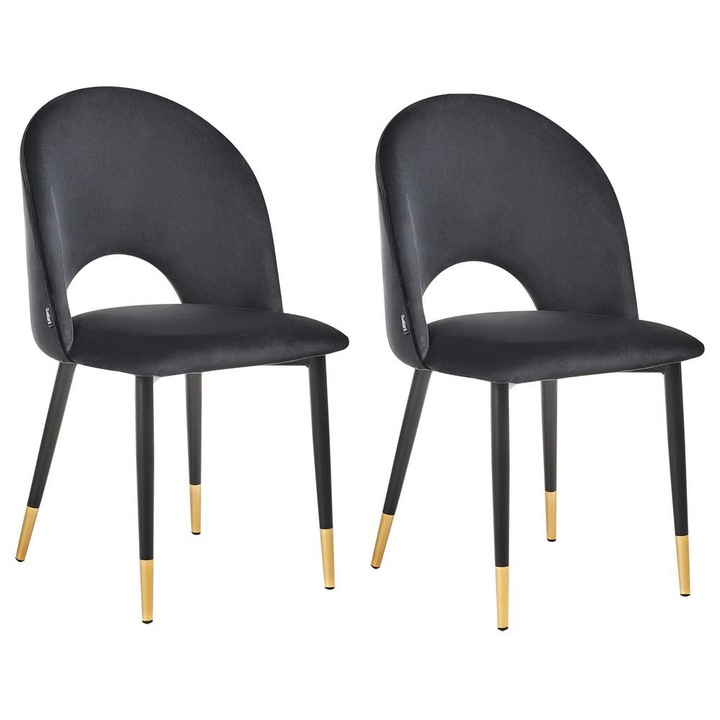 Set de 2 scaune dining Magalia Catifea Negru