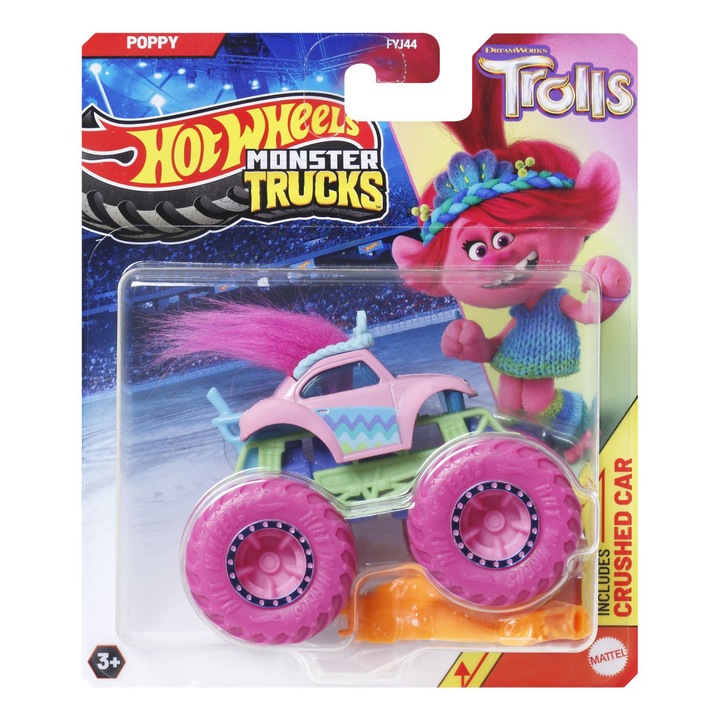 Masinuta Hot Wheels Monster Truck - Trolls Poppy, scara 1:64