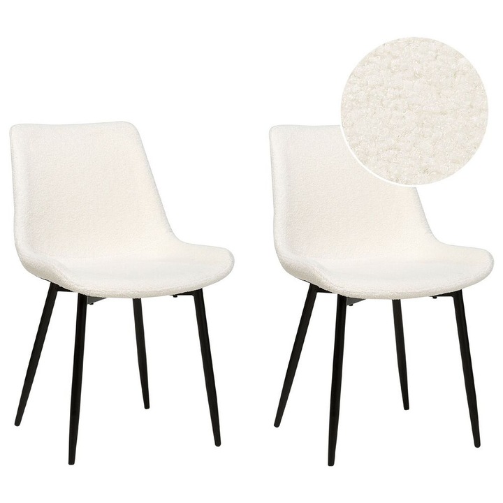 Set de 2 scaune dining Avilla Boucle Alb