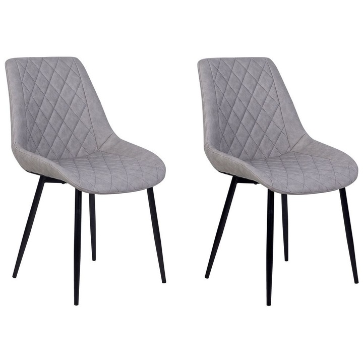 Set de 2 scaune dining Maribel Piele ecologica Gri deschis