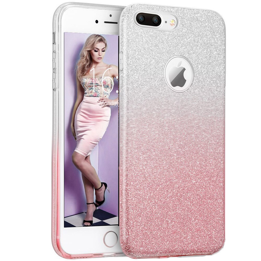 Husa telefon Iphone 7 Plus ofera protectie Glitter Shine degradee Silver-Pink