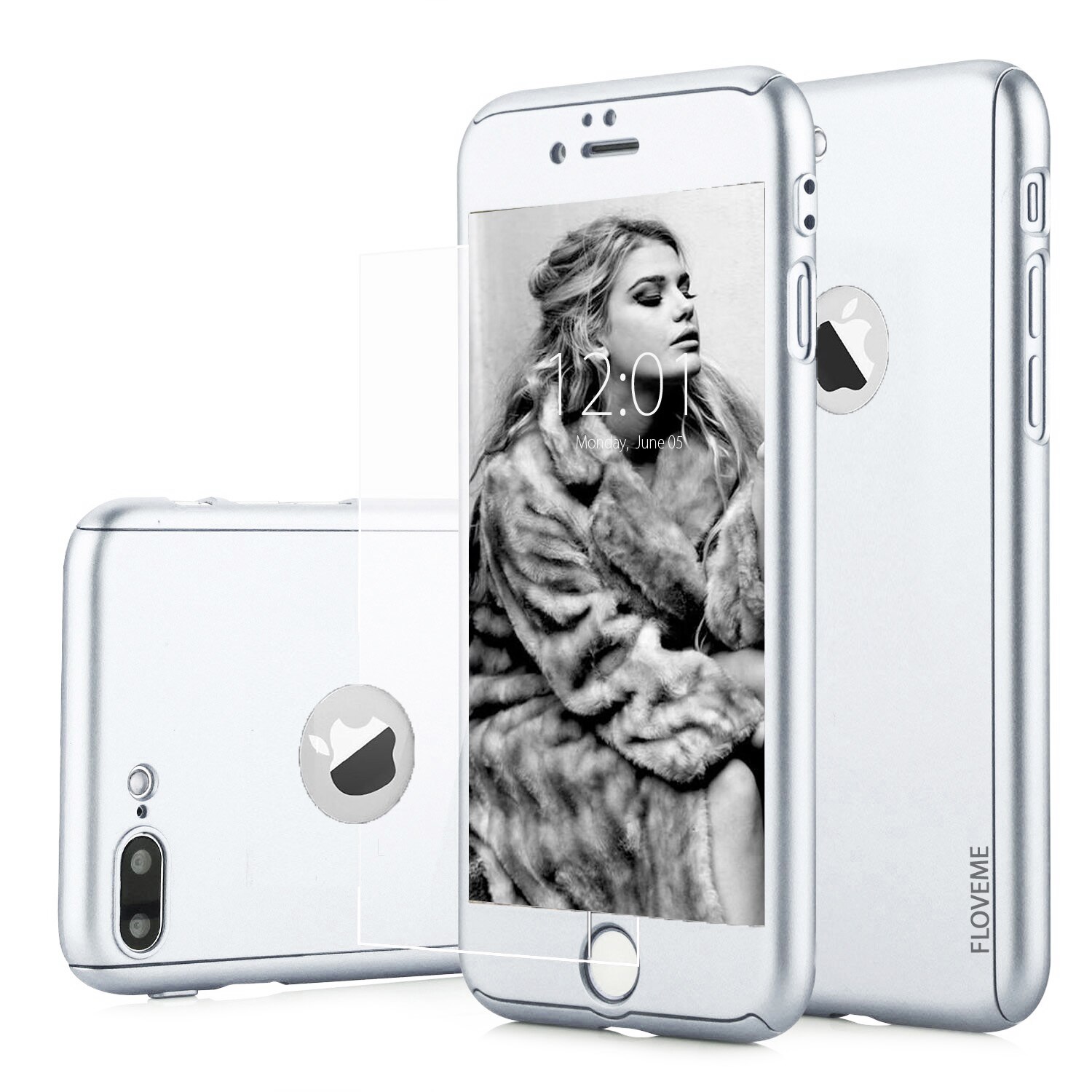 Husa carcasa telefon Iphone 8 360° Ultra Subtire si Folie Sticla - Silver Matte