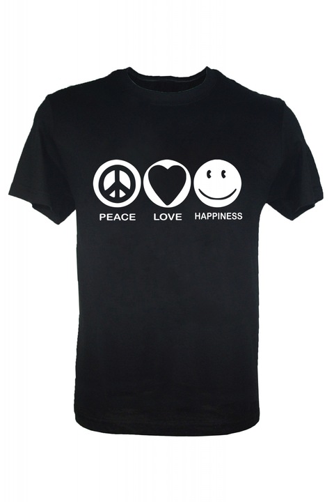 Tricou Peace Love Happiness, Negru