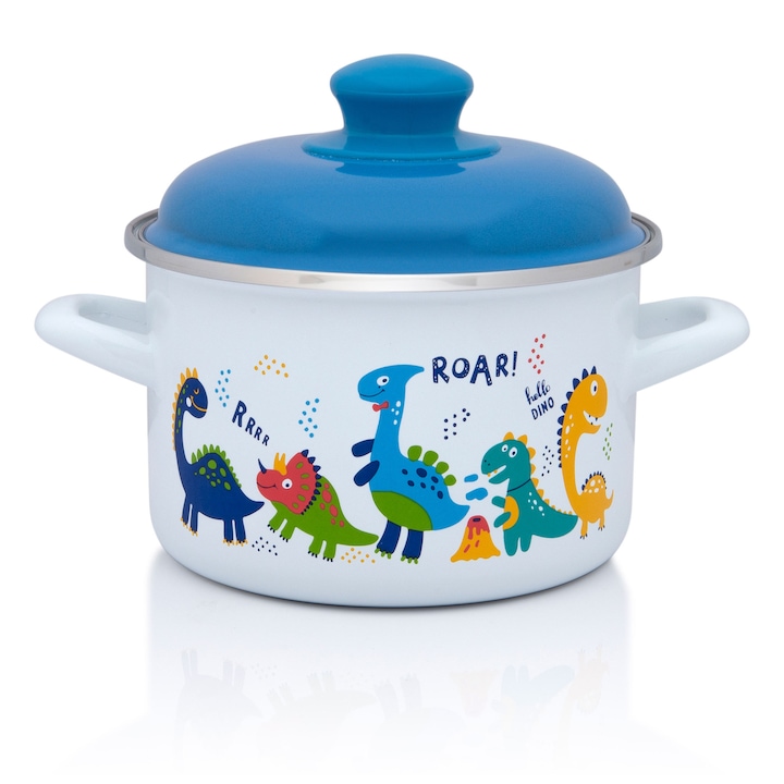 Oala 2l cu capac Metalac, Dino emailata 16 cm