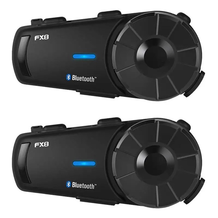 Set 2 interfoane motocicleta Fodsports FX8, Raza 2000m, Bluetooth 5.0, 900 mAh, USB-C, Negru