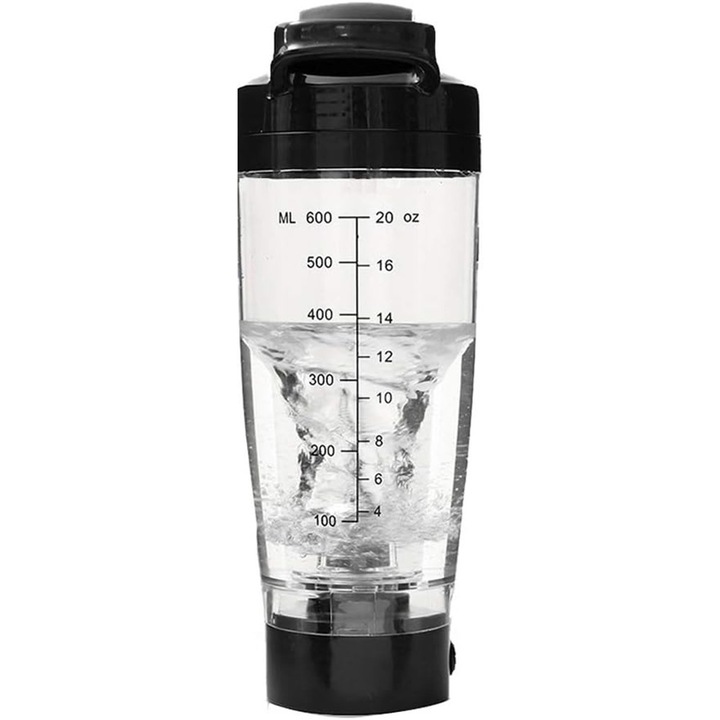 Shaker electric portabil, Shaker electric fitness, Cana de Amestecare Automata Electrica, Mixer electric Vortex cu cana de amestecare, cu incarcare USB, cu motor de inalta viteza, pentru proteine, smoothie, cafea,600 ml, negru,0.5W