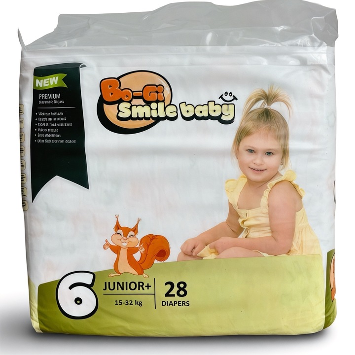 BO-GI Smile Baby Prémium Junior+ pelenka, 6-os méret, 15-32 kg, 28 db