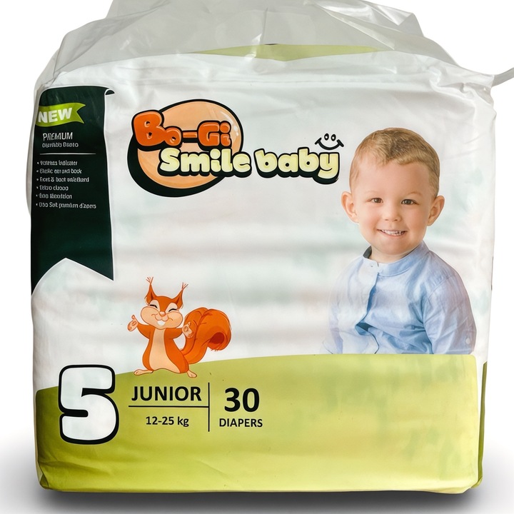 Scutece, BIM-PEL KFT., BO-GI Smile Baby Premium Junior, Marimea 5, 12-25 kg, 30 buc