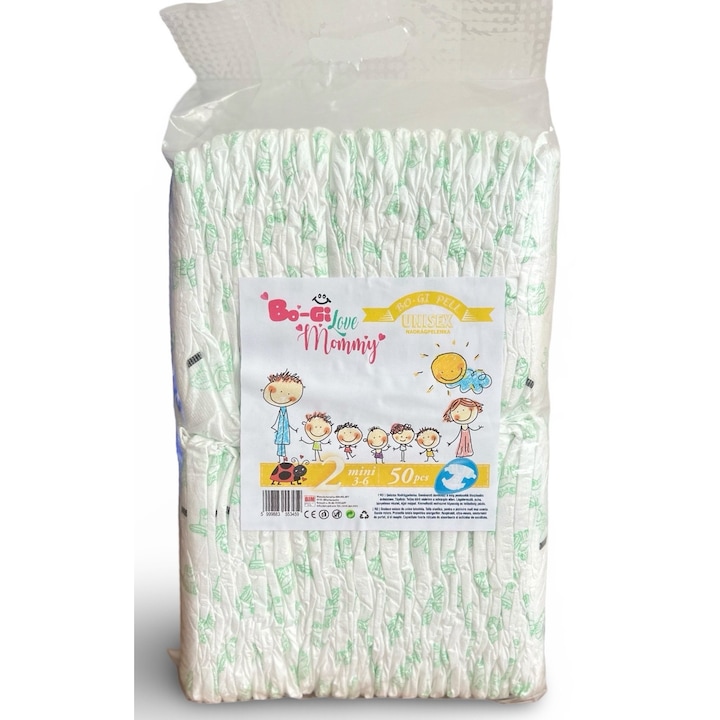 BO-GI Love Mommy Prémium Mini pelenka, 2-es méret, 3-6 kg, 50 db
