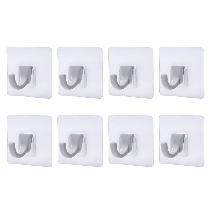 Set 8 carlige adezive YANYXR, rezistente, transparente, 7x7cm