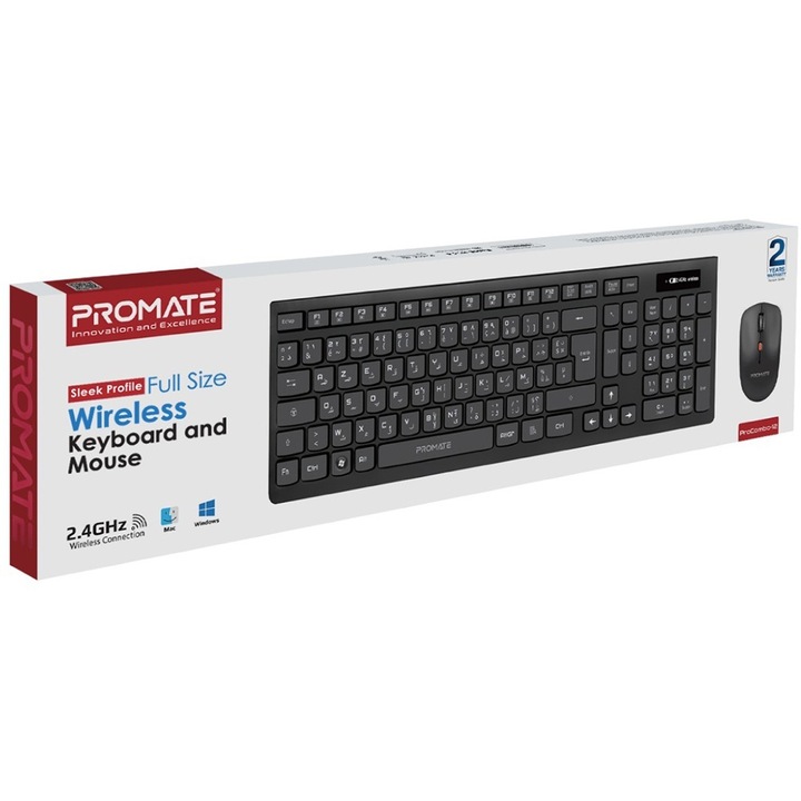 Комплект клавиатура и мишка PROMATE ProCombo 12, USB, Layout UK, черен