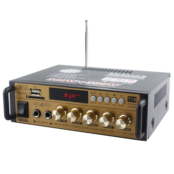 Amplificator Audio Digital BOMGE BT-198E, 300W+300W, Bluetooth 5.0, Negru